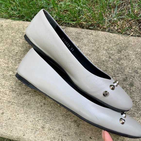 Balenciaga Gray Studded Ballet Flats 37B - Picture 2 of 6